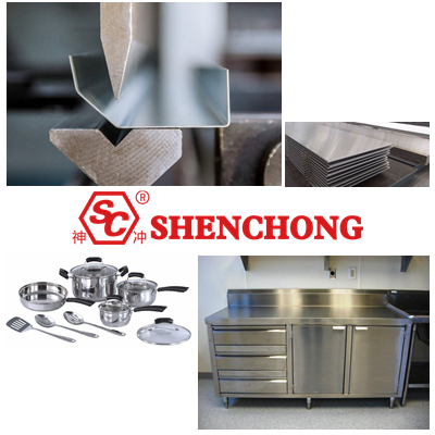 stainless steel kitchenware and cabinet